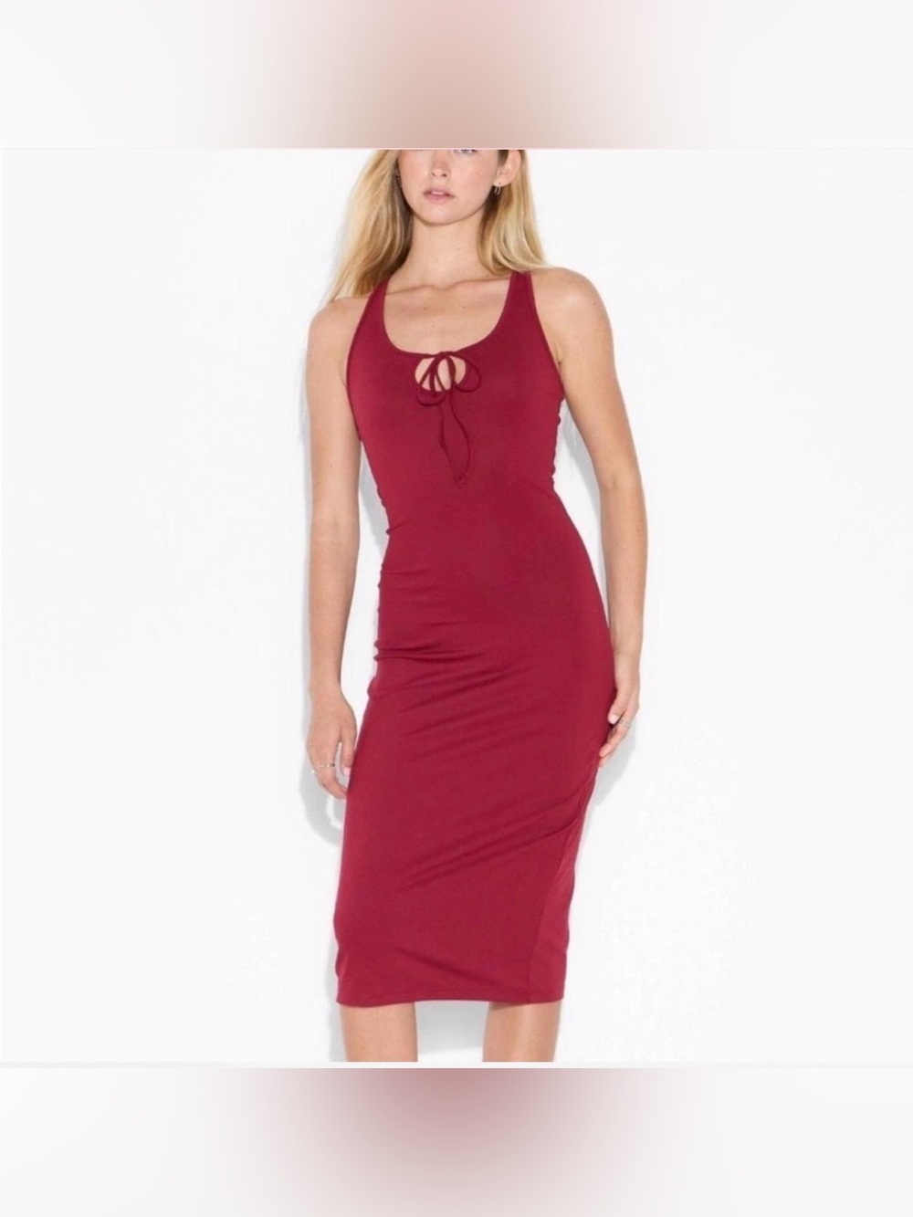 NWT Women's ButterBliss Keyhole Racer Back Midi Bodycon Dress Burgundy L